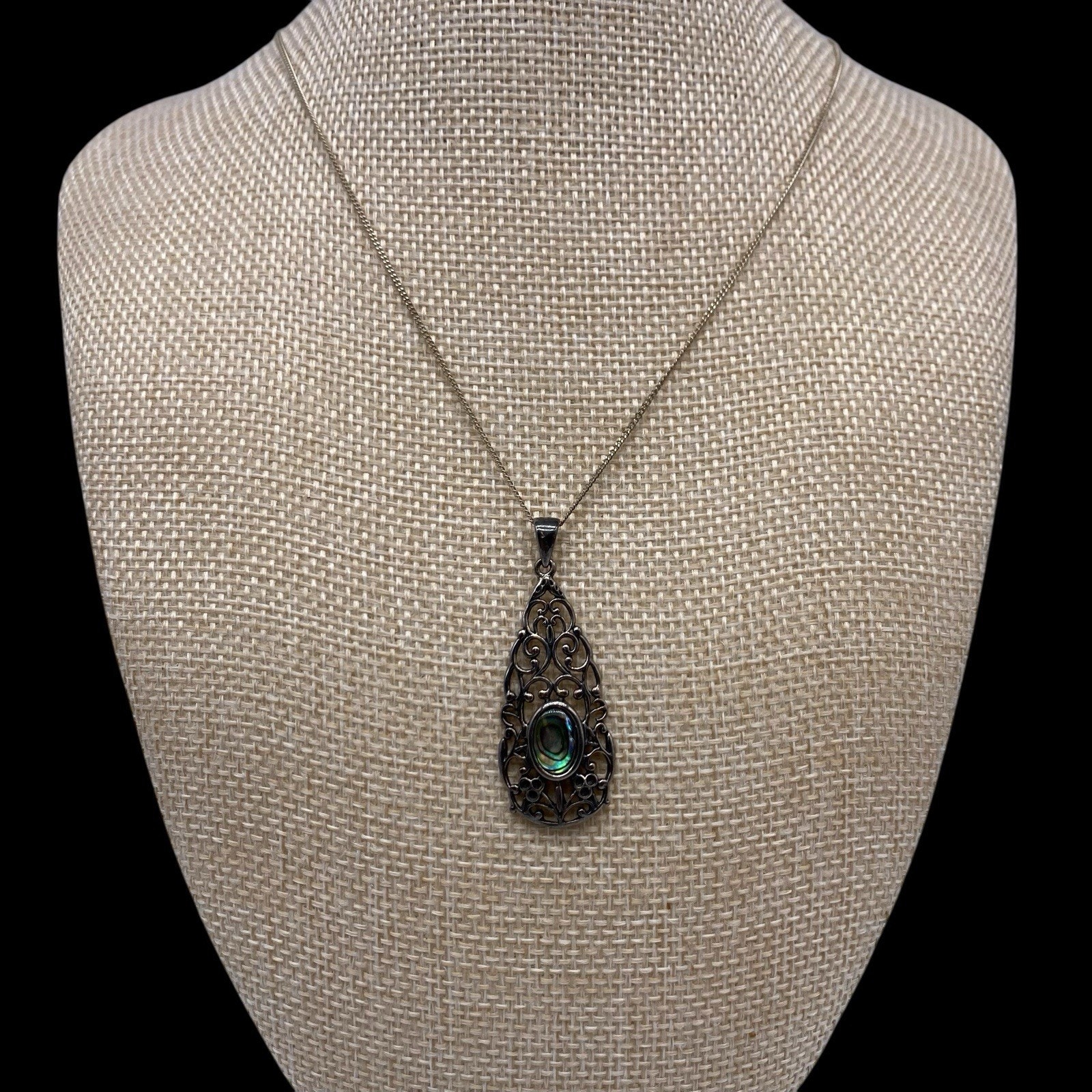 Designer Signed Alwand Vahan Av Abalone Sterling Silver Pendant Necklace